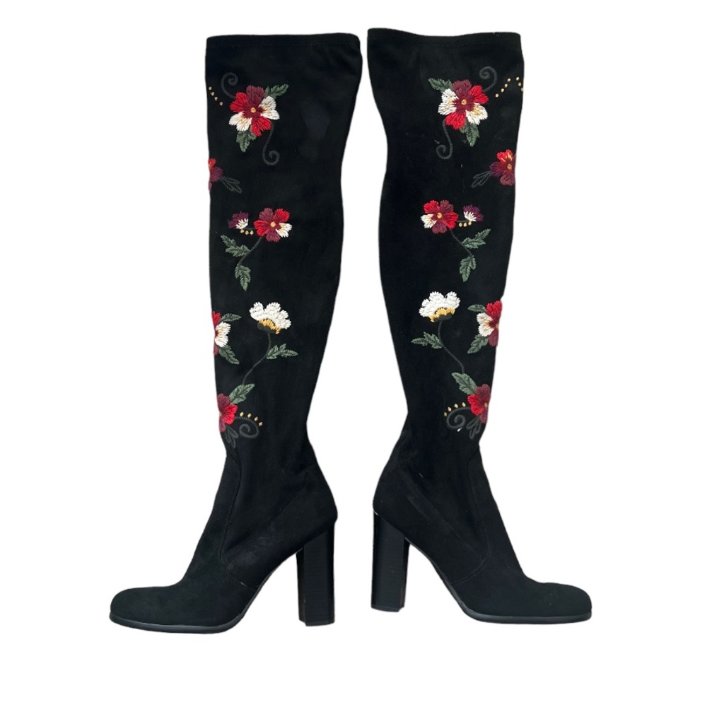 Sam Edelman Vena Floral Embroidered Stretch Suede Knee High Boots - Picture 2 of 8